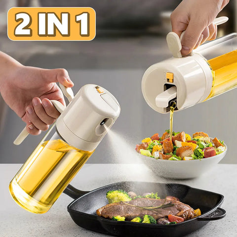 2 In 1 Oil Sprayer for cooking, dispensing oil easily in sprays or streams, perfect for BBQ, salads, and kitchen use.