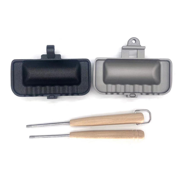 Sandwich baking tray for gas induction cooker with two pans and tools, Korean style, rectangle design, aluminum alloy.