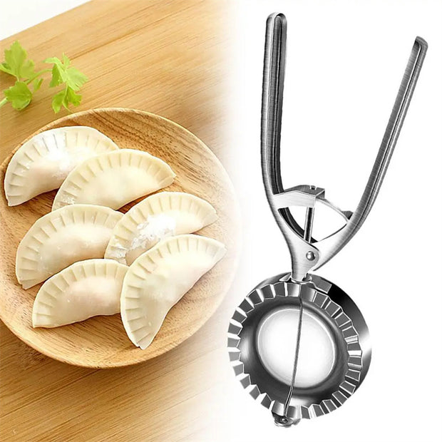 Stainless steel dumpling mold for perfect sealing and shaping of dumpling skins in home cooking.