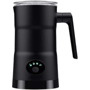 Electric milk frother in black with multiple buttons and a sleek design for easy operation.