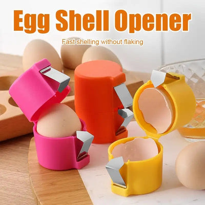 Colorful egg shell openers showcasing a mess-free egg cracker for easy egg cracking in the kitchen.