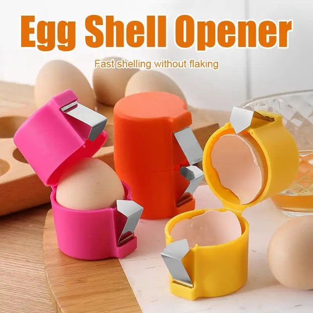 Colorful egg shell openers showcasing a mess-free egg cracker for easy egg cracking in the kitchen.
