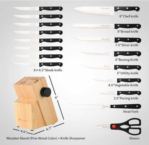 19-piece Knife Set, German Steel, Durable, Dishwasher-safe, Kitchen Knife Set With Built-in Sharpener For Chopping, Slicing, Dicing And Cutting