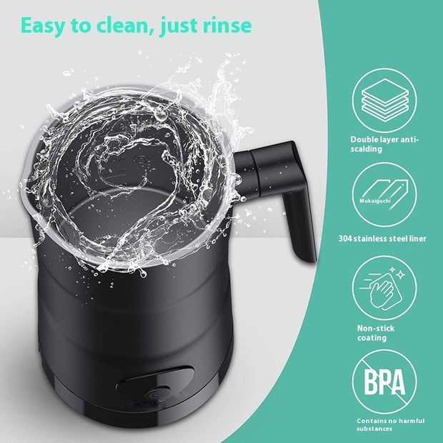 Automatic milk frother with stainless steel liner and non-stick coating, easy to clean, features double layer anti-scalding.